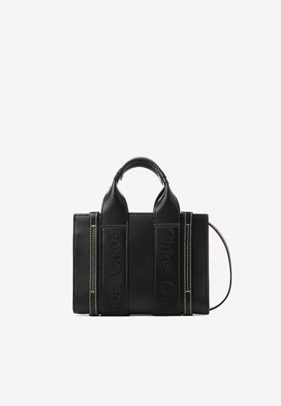 Chloé Mini Woody Top Handle Bag In Black