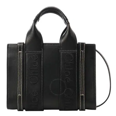 Chloé Chloe Mini Woody Leather Tote Bag In Black
