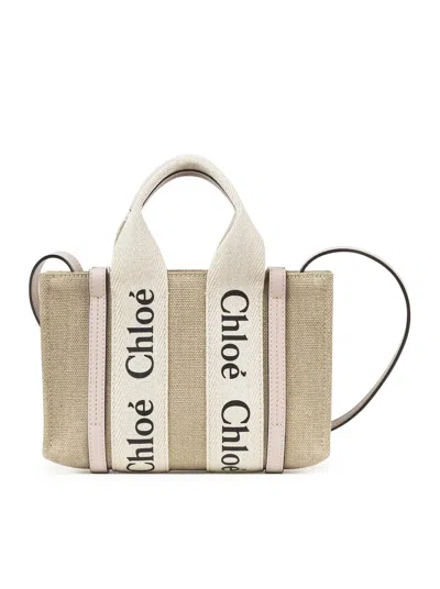 Chloé Mini Woody Linen Tote Bag In Pink & Purple