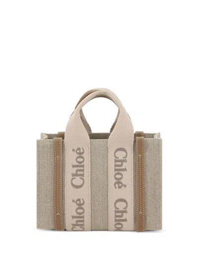 Chloé Mini Woody Linen Tote Bags