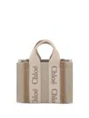 Chloé Women Mini Woody Linen Tote Bag In Beige