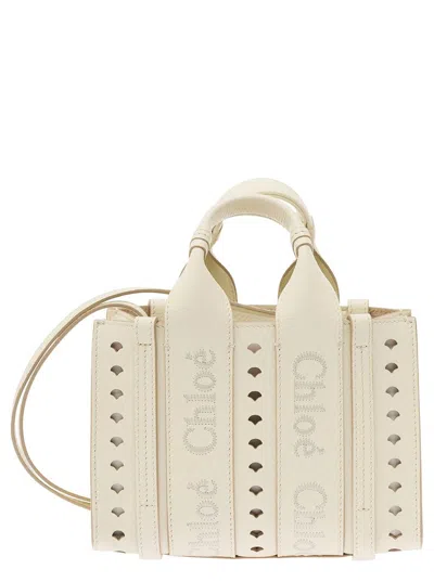 CHLOÉ CHLOÉ MINI WOODY LOGO EMBROIDERED TOTE BAG