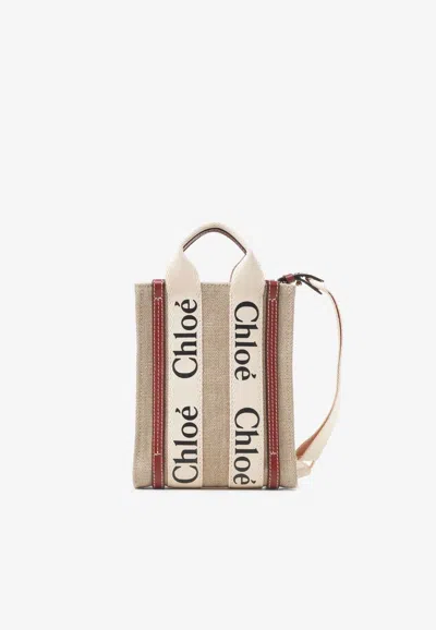 Chloé Mini Woody North South Tote Bag In Beige