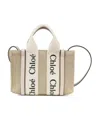 Chloé Mini Woody Tote Bag In Linen &amp; Leather In Nude