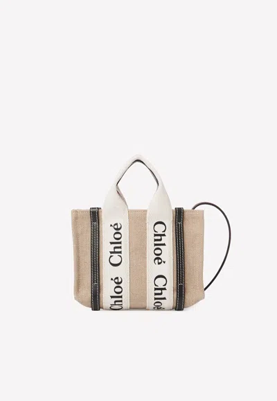 Chloé Mini Woody Tote Bag In Beige