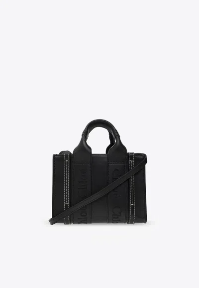 Chloé Mini Woody Tote Bag In Black