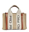 Chloé Small Woody Linen Tote Bag In Brown