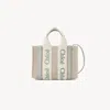 Chloé Mini Woody Tote Bag In Linen & Leather Green Size Onesize 100% Linen