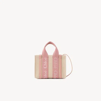 Chloé Mini Woody Tote Bag In Linen In Multi