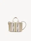 Chloé Mini Sac Cabas Woody En Toile De Lin Femme Rose Taille Onesize 100% Lin, Cuir De Veau In Pink