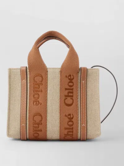 Chloé Woody Mini Linen Tote Bag In Brown