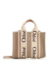 Chloé Mini Woody Tote Bag In Linen &amp; Leather In Pink