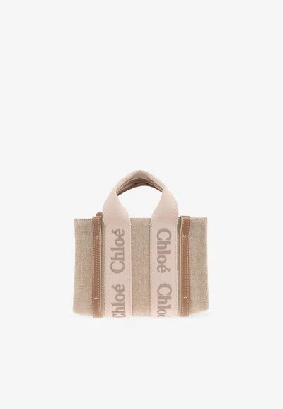 Chloé Mini Woody Tote Bag In Sand