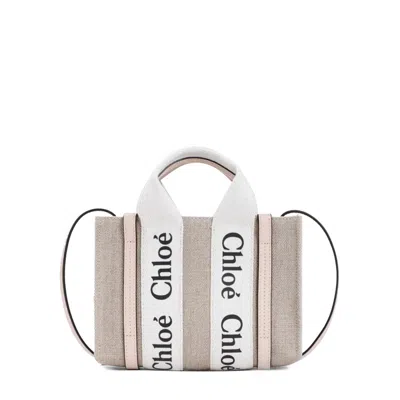 Chloé Mini Woody Tote Bag With Distinctive Logo Strap In Neutrals