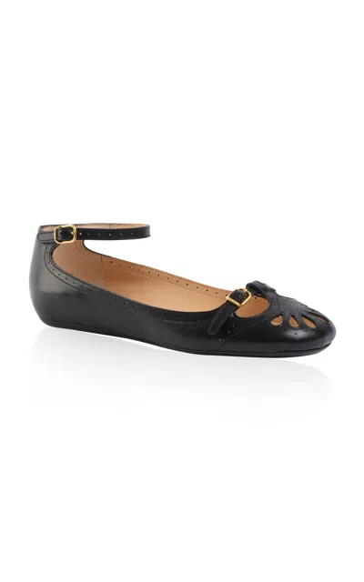 Chloé Misty Laser-cut Leather Ballet Flats In Black
