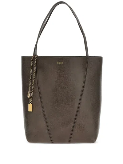 Chloé Spin Medium Tote Bag In Leather In Brown