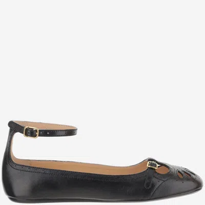 Chloé Mixed Leather Ballerina Flats In Black