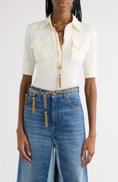 Chloé Mixed Media Utility Top In Coconut Milk