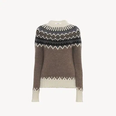 CHLOÉ PULL AJUSTÉ EN MAILLE DE LAINE À MOTIF FAIR ISLE FEMME BRUN TAILLE XS 84% WOOL VICUGNA PACOS, FARMED