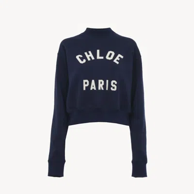 Chloé Sweat Col Montant En Molleton De Coton À Logo Femme Bleu Taille L 100% Coton In Blue