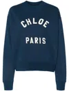 Chloé Blue Crewneck Sweatshirt With Logo Lettering Print In Cotton Woman