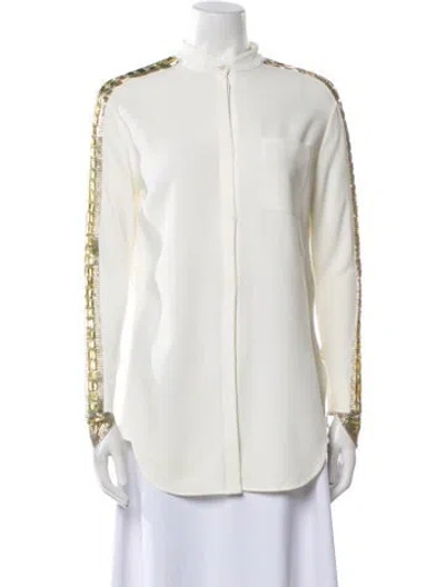 Pre-owned Chloé Mock Neck Long Sleeve Button-up Top In Neutral