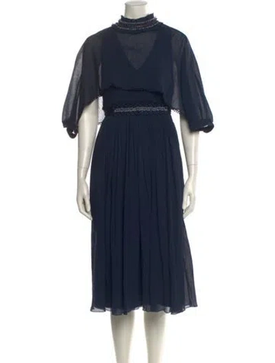 Pre-owned Chloé Mock Neck Midi Length Dress In Blue