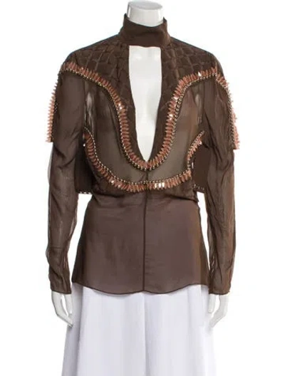 Pre-owned Chloé Mock Neck Mini Dress In Brown