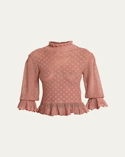 Chloé Mock-neck Metallic Knit Ruffle Sweater In Multi