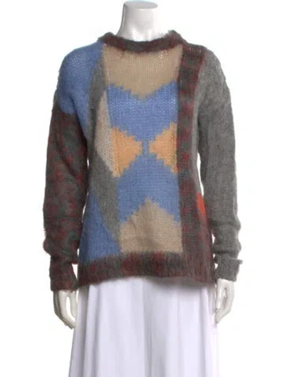 Pre-owned Chloé Mohair Colorblock Pattern Sweater In Gray