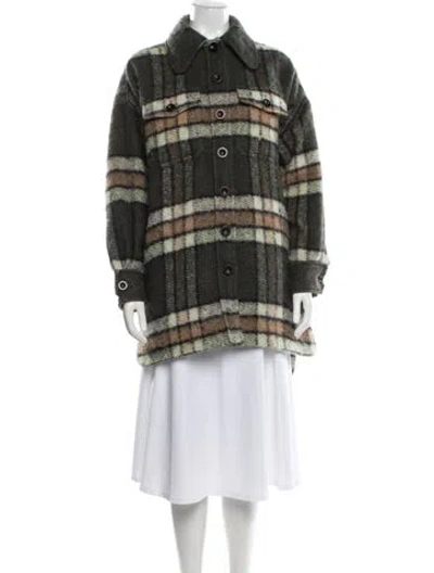Pre-owned Chloé Mohair Plaid Print Coat In Green