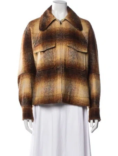 Pre-owned Chloé Mohair Plaid Print Jacket In Brown