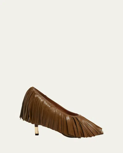 Chloé Mona Leather Fringe Peep-toe Pumps In Dark Khaki