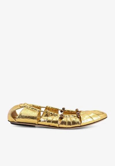 CHLOÉ MOON METALLIC LEATHER BALLET FLATS