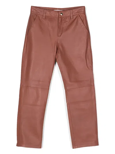 Chloé Kids' Motif-embroidered Leather Trousers In Red