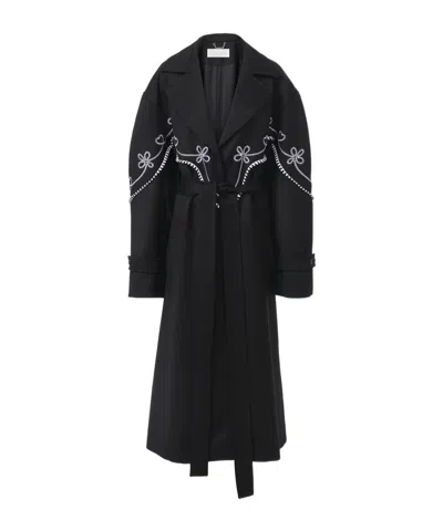 Chloé Motif-embroidered Maxi Trench Coat In Black