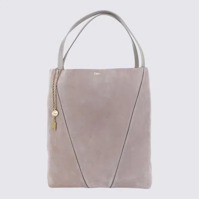 Chloé Motly Grey Suede Spin Tote Bag In Gray