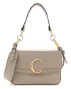 Chloé Motty Grey Calfskin Leather Shiny Small C Double Carry Bag (authentic  Pre-loved)