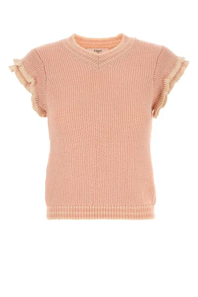 Chloé Knit Wool V-neck Top In Pink