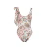 Chloé One-shoulder Floral Print Swimsuit With Bow Detail In Pink