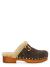 Chloé Jeannette Suede & Shearling Clog In Brown