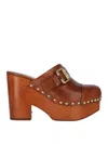 Chloé Jeanette Brown Wedge Clog In Leather And Wool Woman In Brown