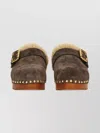 Chloé Mules With Buckle And Studded Trim In Brown