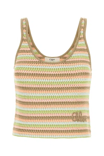 Chloé Cropped Embroidered Striped Crocheted Cotton Tank In Green