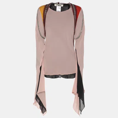 Pre-owned Chloé Multicolor Crepe Beads Embellished Long Sleeve Tops M