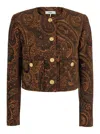 Chloé Multicolor Cropped Jacket With Round Neck And All-over Motif In Cotton Blend Woman In Brown