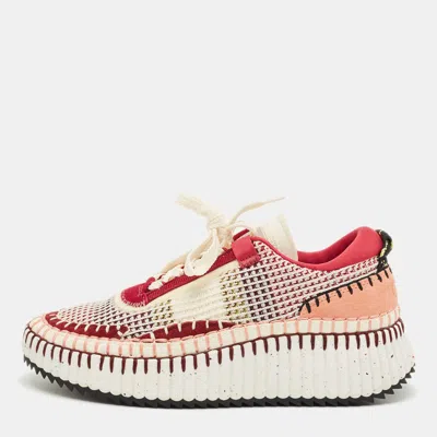 Pre-owned Chloé Multicolor Knit Fabric And Suede Nama Sneakers Size 38