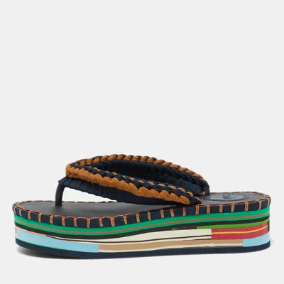 Pre-owned Chloé Multicolor Knit Fabric Lou Platform Thong Sandals Size 36