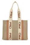 Chloé Chloe Multicolor Linen Medium Woody Shopping Bag
