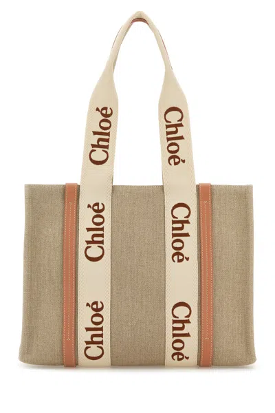 Chloé Chloe Multicolor Linen Medium Woody Shopping Bag